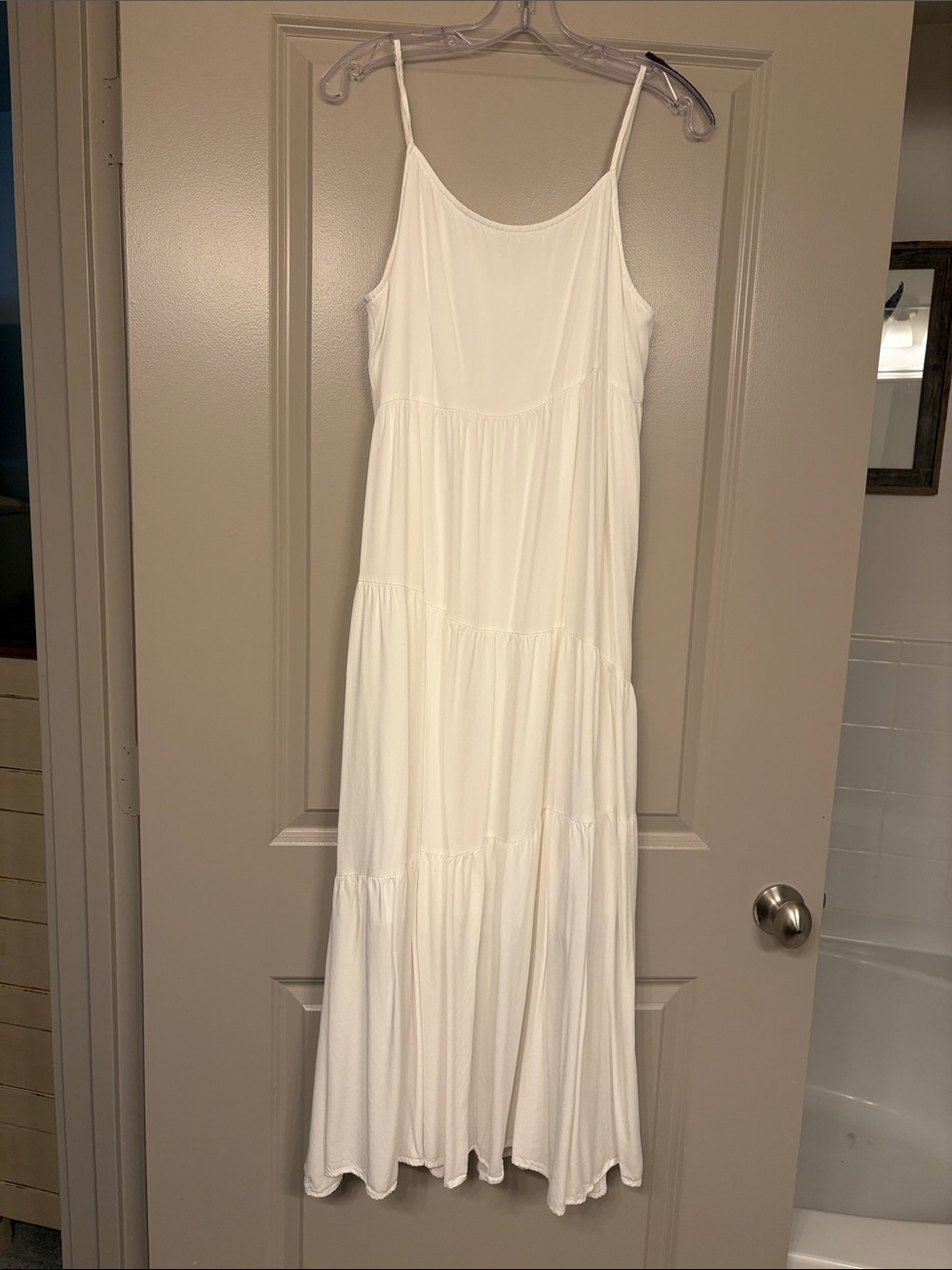 White Tiered Maxi Dress with Spaghetti Straps
NWOT